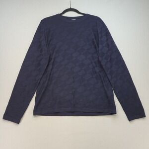 Armani Collezioni Sweater Mens Medium Navy Blue 100% Virgin Wool Diamond Knit